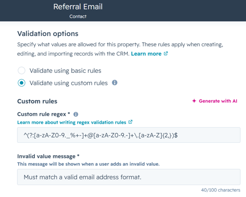 HubSpot Property Validation options